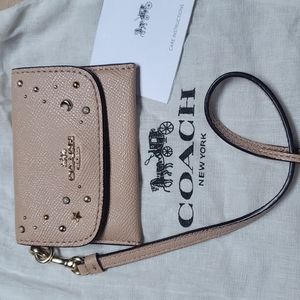 Coach Nude Pink Stud Card Wallet Wristlet